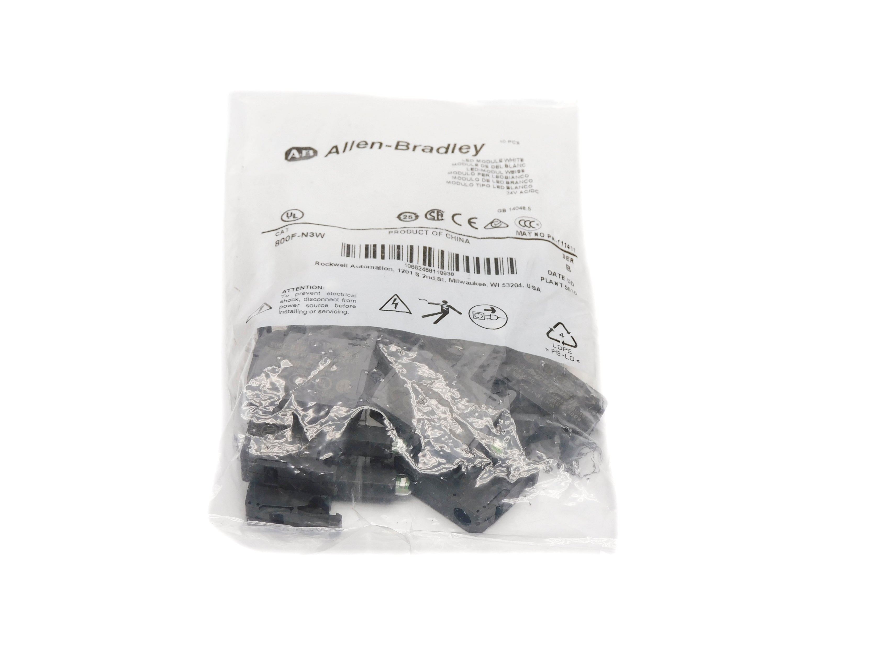 ALLEN BRADLEY 800F-N3W SER. B (PKG OF 10) (WH) NSMP