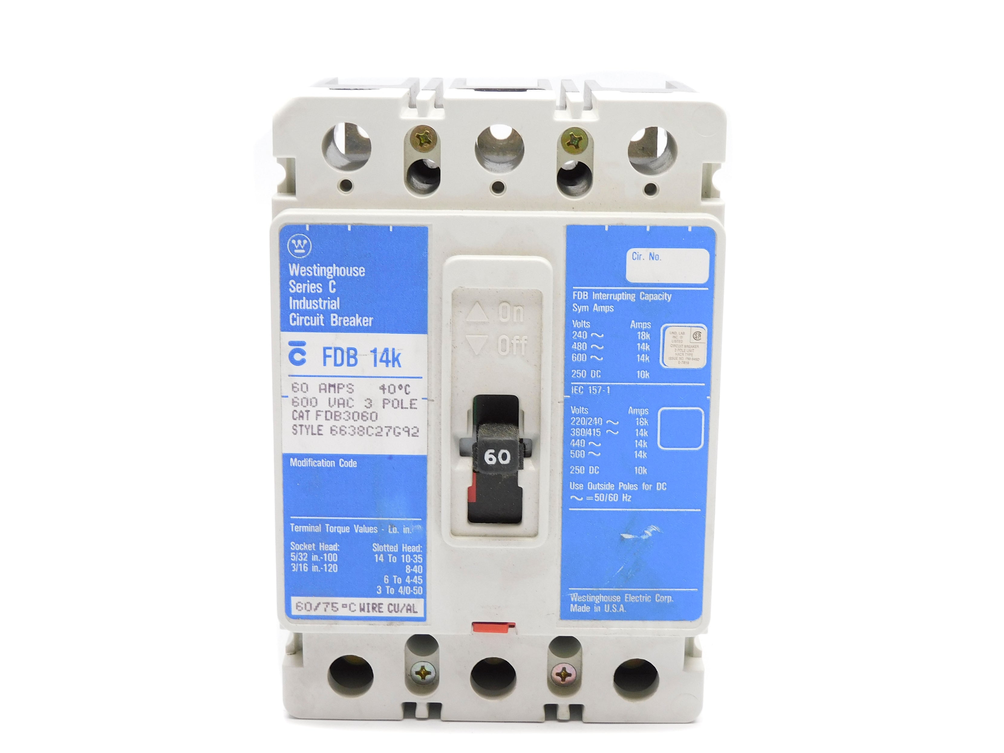 WESTINGHOUSE FDB3060 SER. C 60A 600VAC (BLUE) (AS PICTURED) NSNP