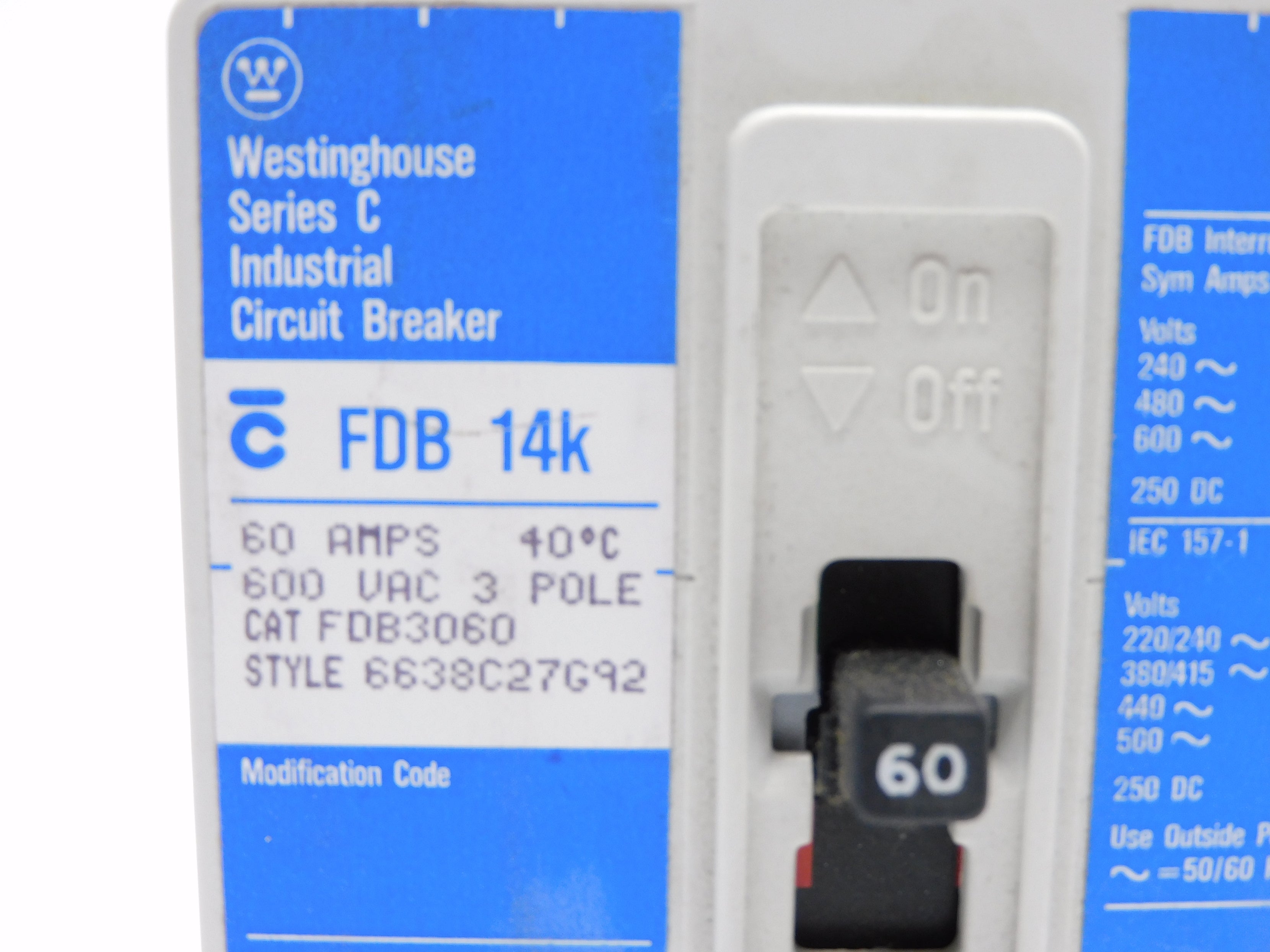 WESTINGHOUSE FDB3060 SER. C 60A 600VAC (BLUE) (AS PICTURED) NSNP