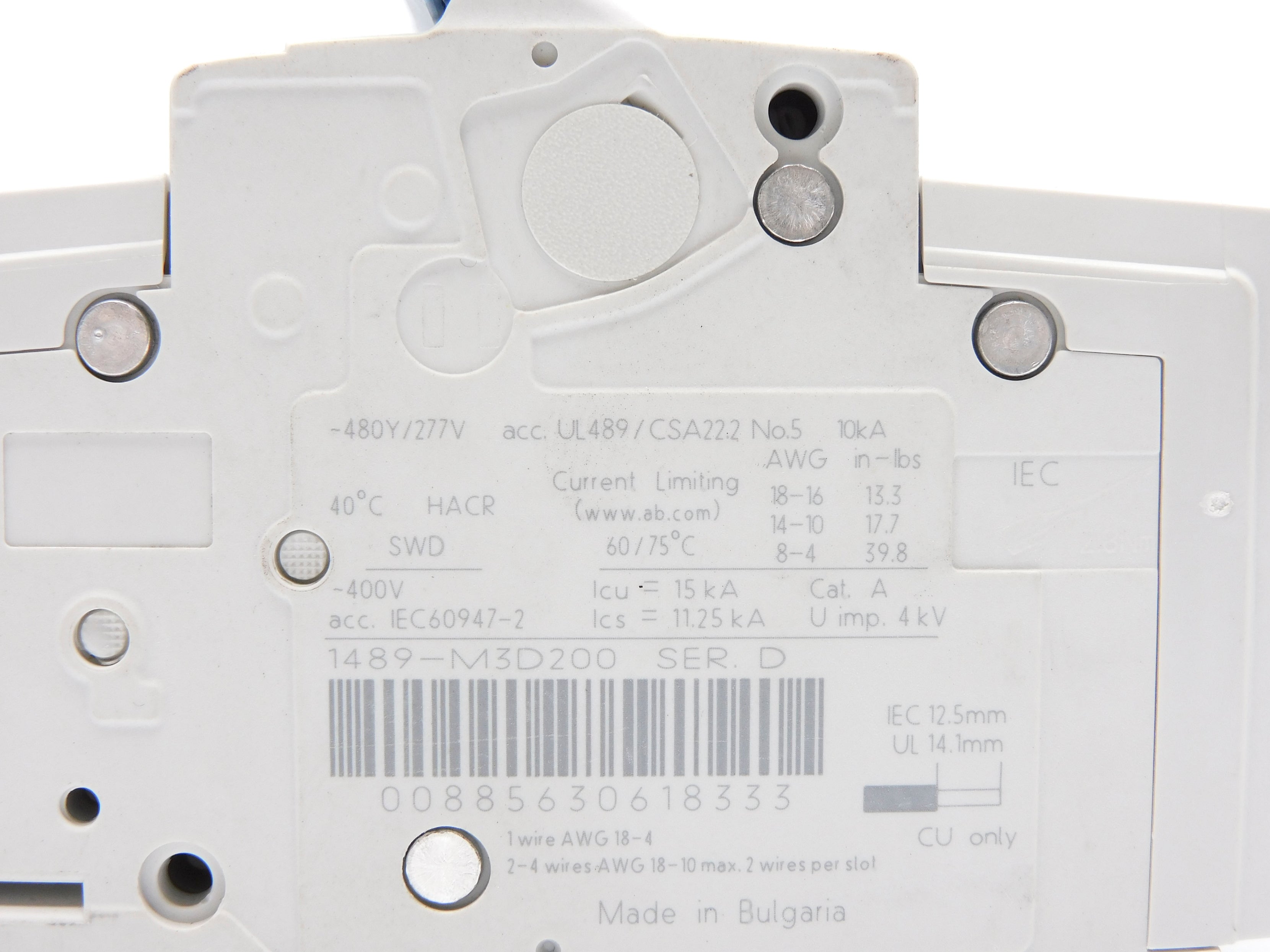 ALLEN BRADLEY 1489-M3D200 SER. D 20A 480/277V NSNP