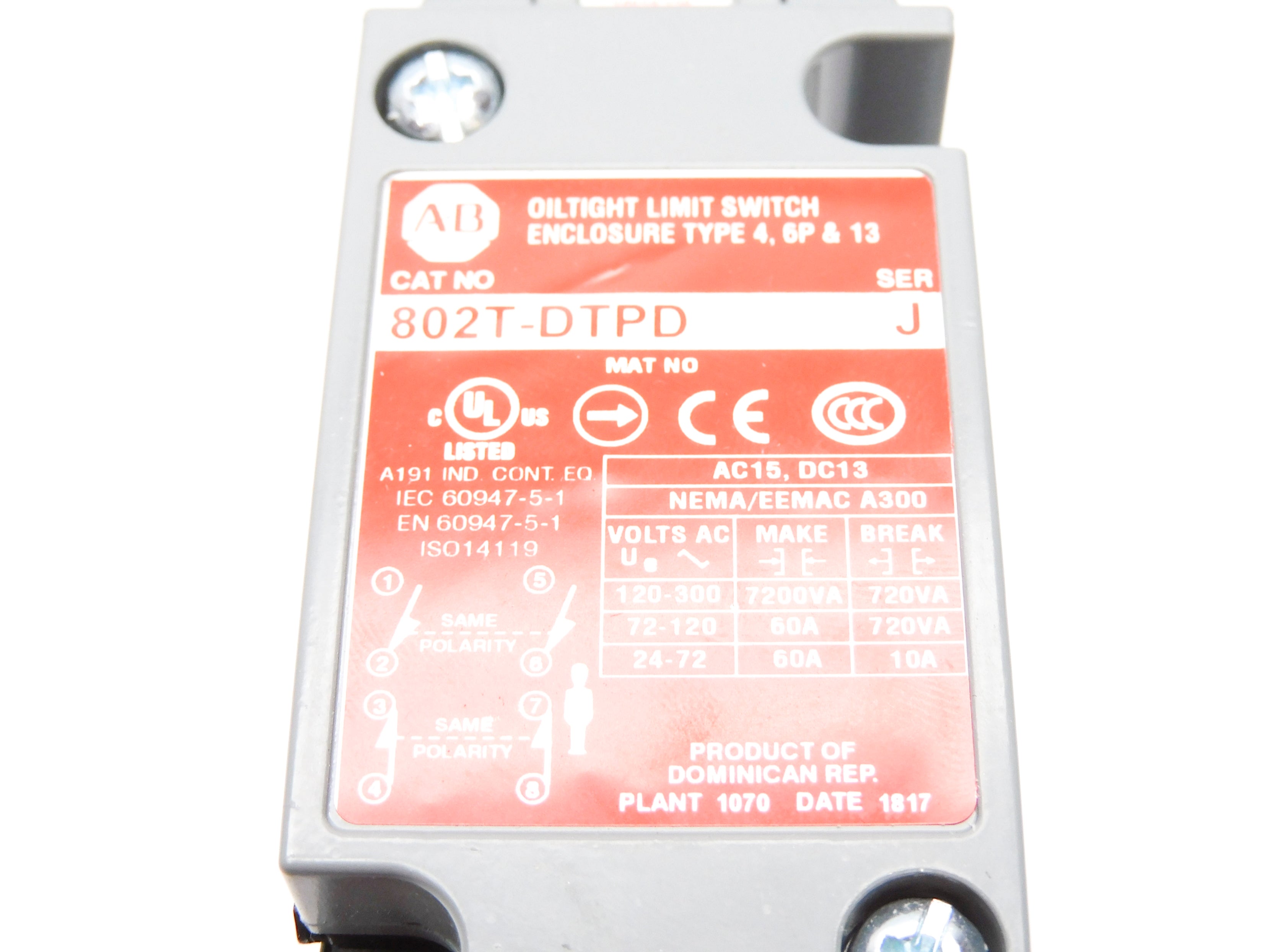 ALLEN BRADLEY 802T-DTPD SER. J (WH) NSMP