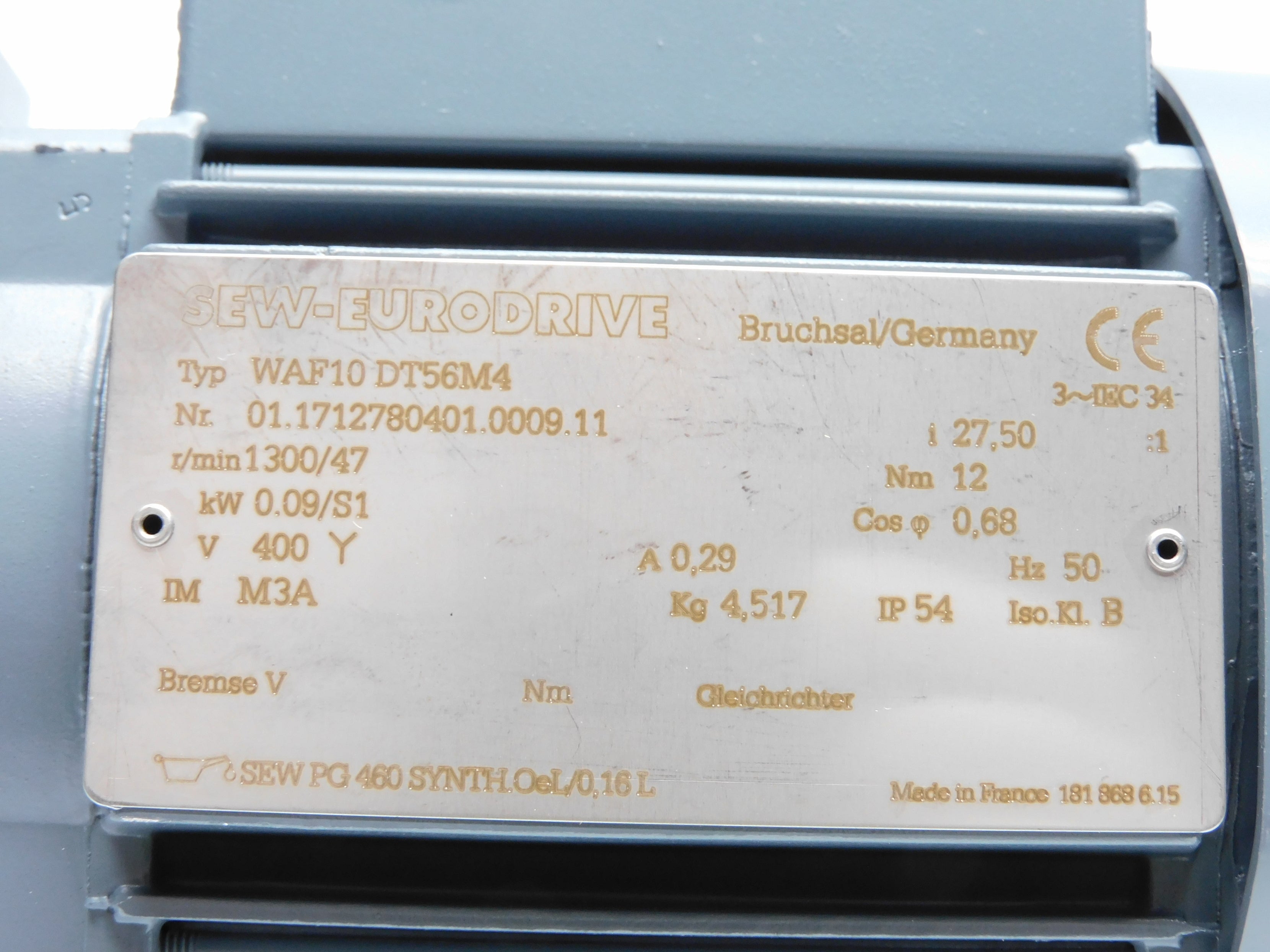 SEW-EURODRIVE WAF10DT56M4 1300/47RPM NSNP