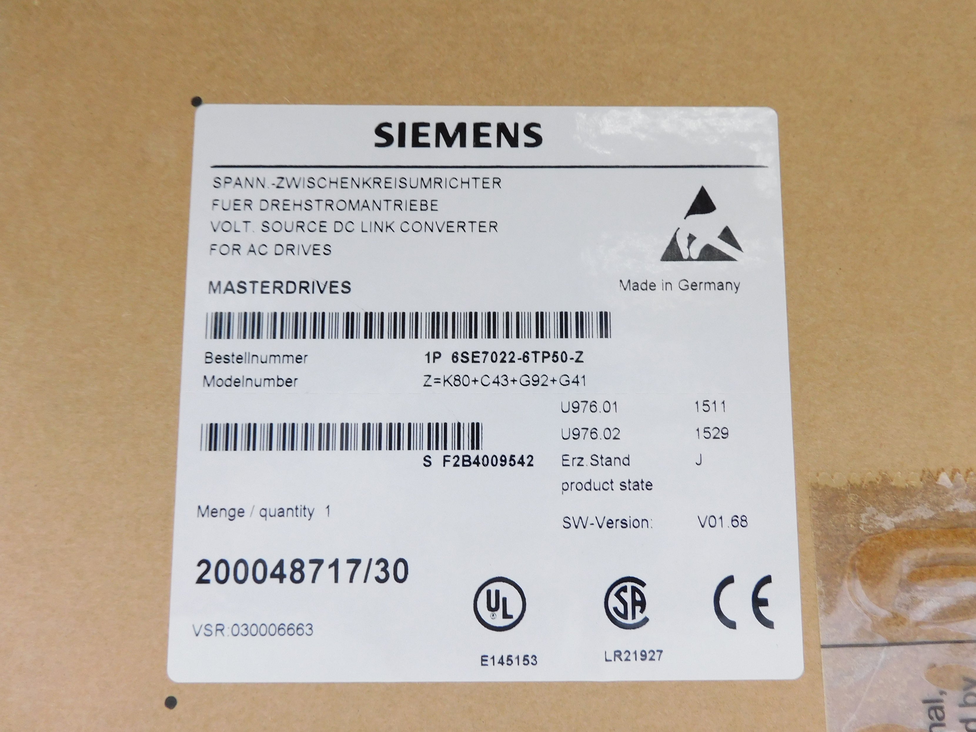 SIEMENS 6SE7022-6TP50-Z NSFS