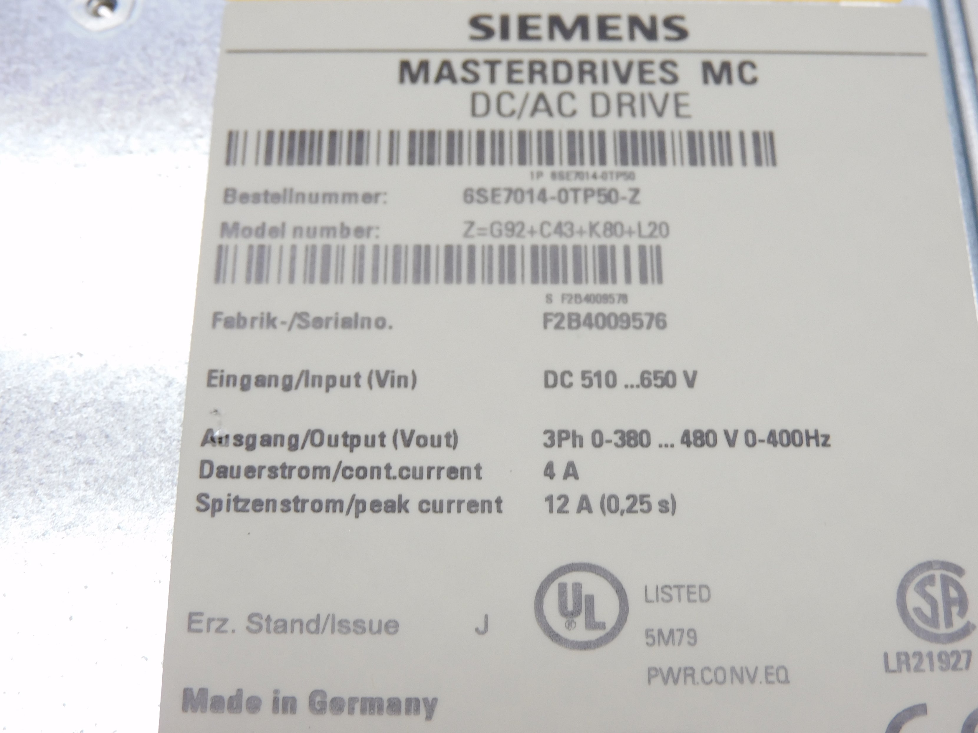SIEMENS 6SE7014-0TP50-Z NSMP