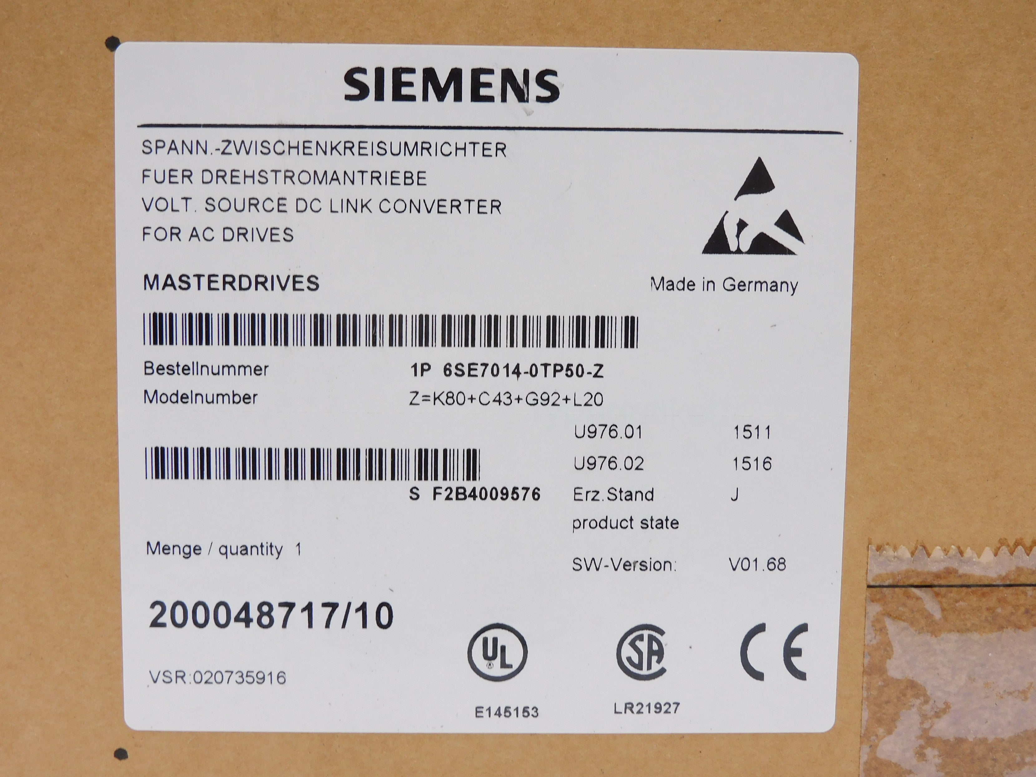 SIEMENS 6SE7014-0TP50-Z NSMP