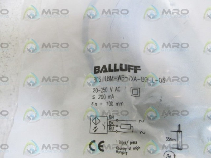 BALLUFF PHOTOELECTRIC SENSOR BOS 18M-WS-7XA-B0-L-03 * NEW IN FACTORY BAG *