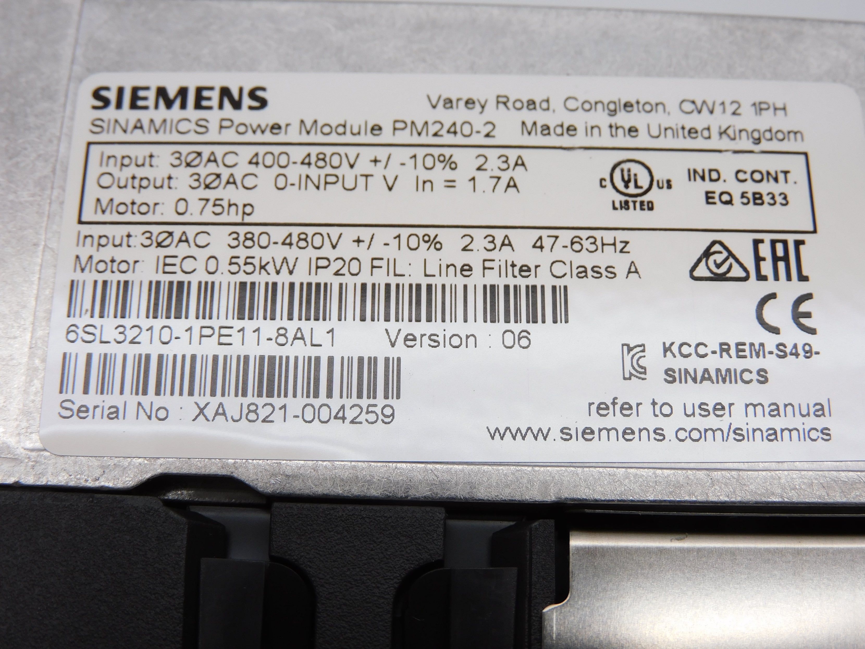 SIEMENS 6SL3210-1PE11-8AL1 NSMP