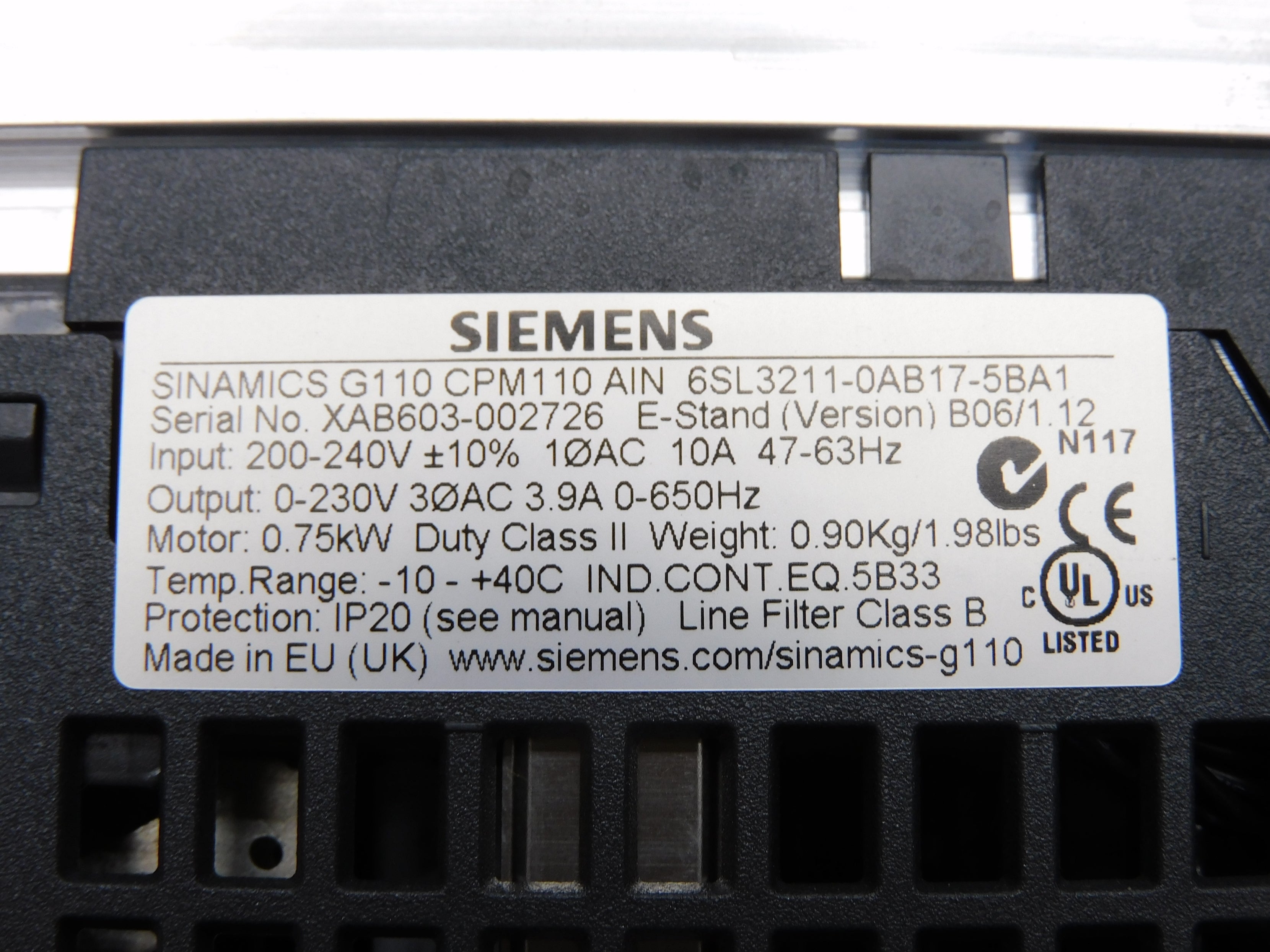 SIEMENS 6SL3211-0AB17-5BA1 (AS PICTURED) NSMP