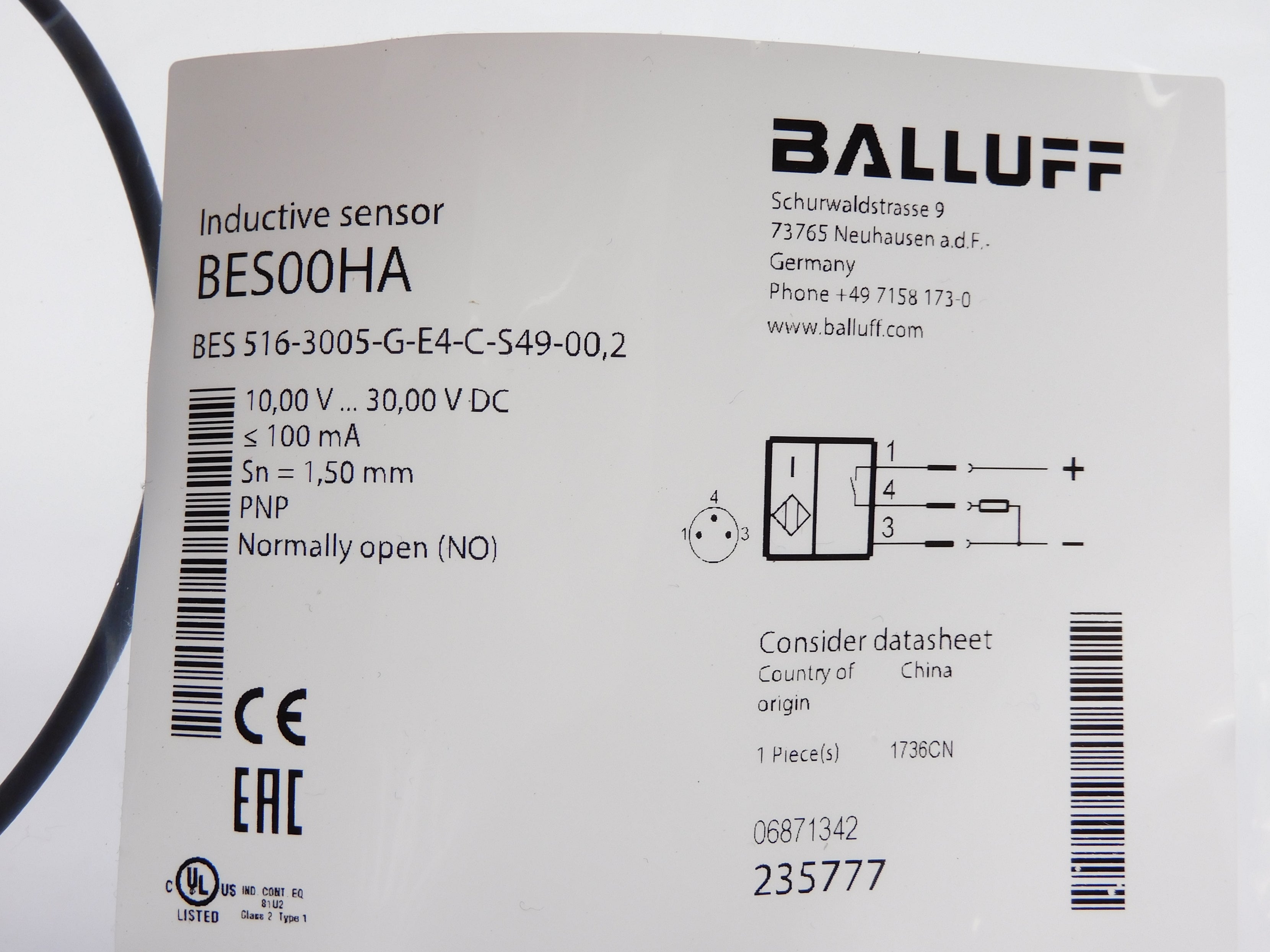 BALLUFF BES516-3005-G-E4-C-S49-00,2 NSMP