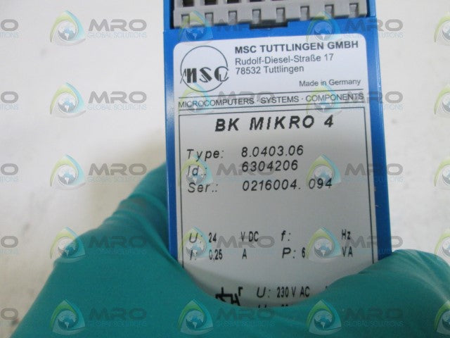 MSG BK MIKRO 4 TIME DELAY RELAY 8.0403.06 *NEW IN BOX*