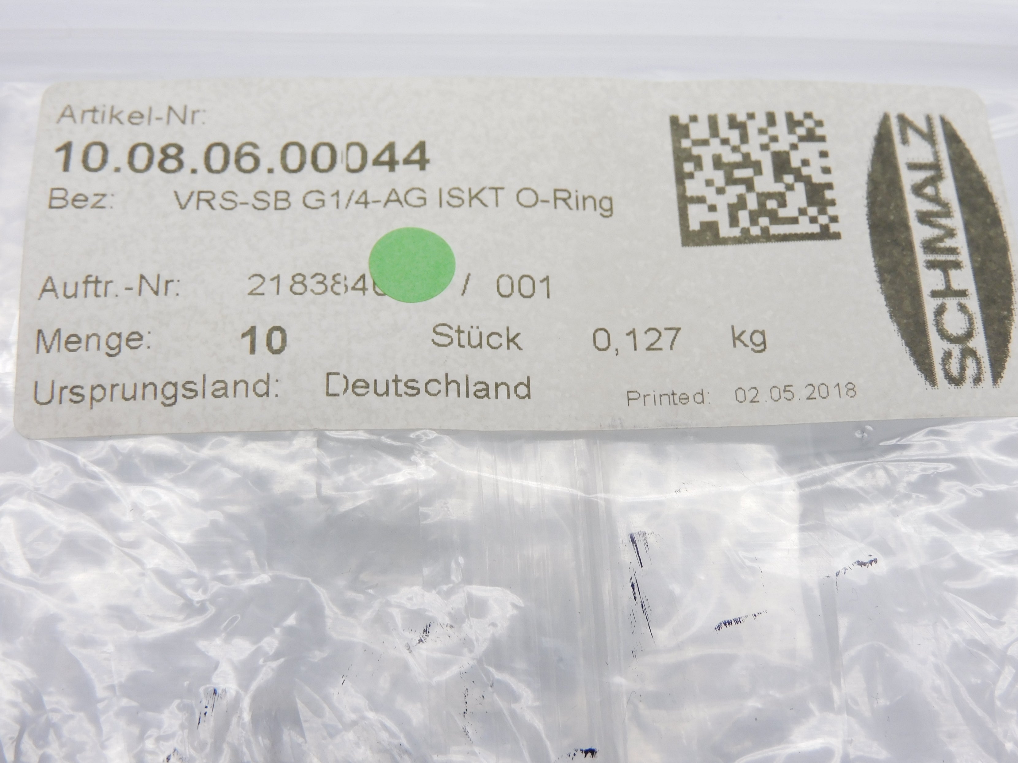 SCHMALZ 10.08.06.00044 VRS-SBG-1/4-AGISKT (PKG OF 10) NSMP