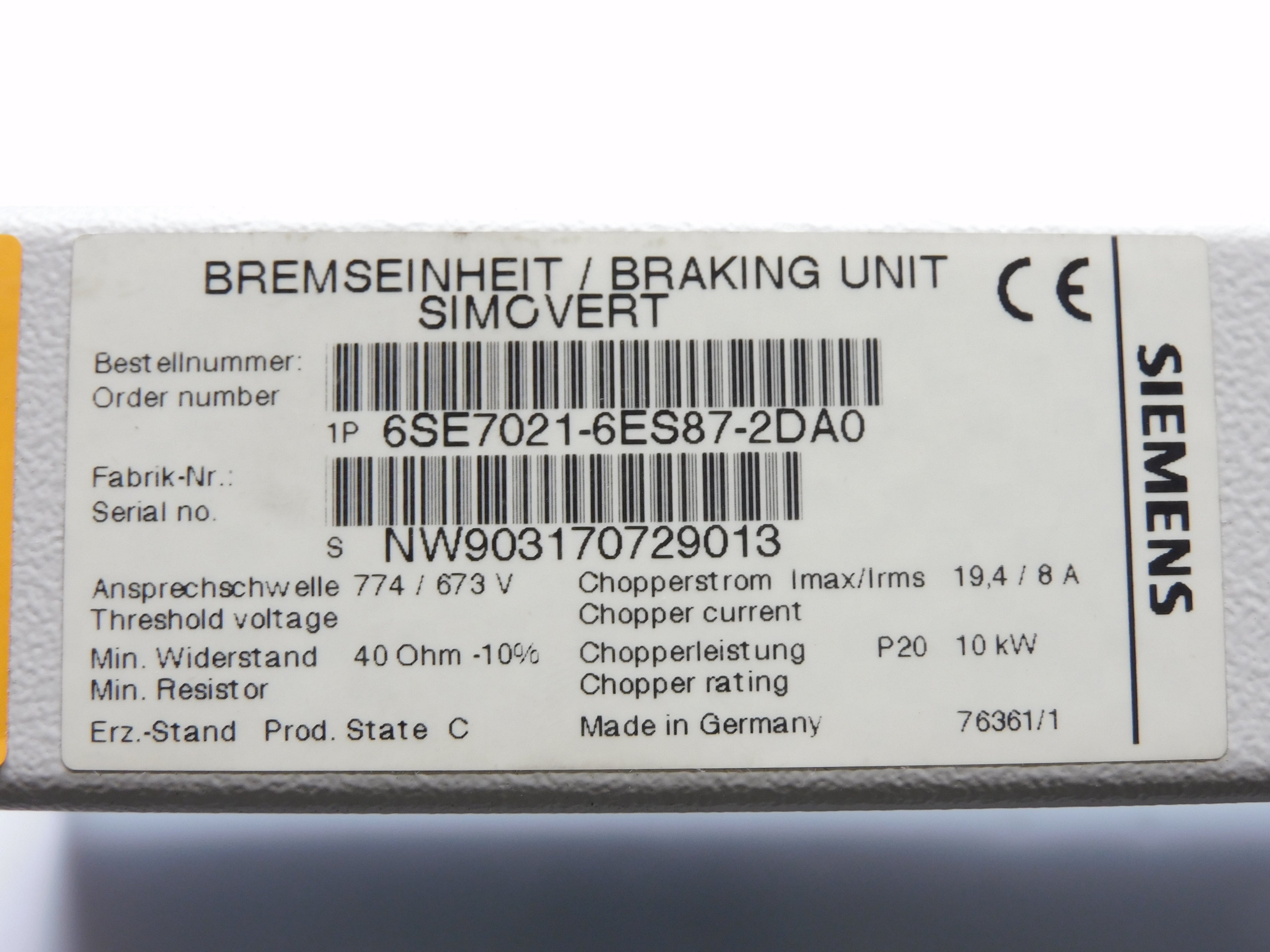 SIEMENS 6SE7021-6ES87-2DA0 UNMP
