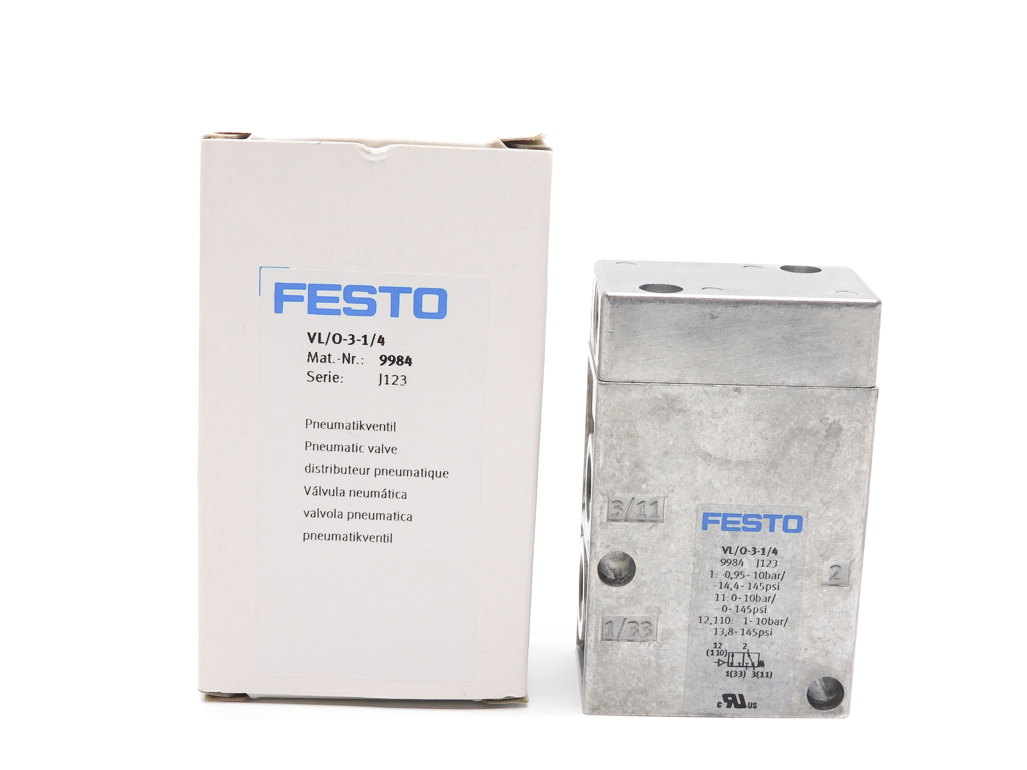 FESTO VL/O-3-1/4 0-145PSI NSMP