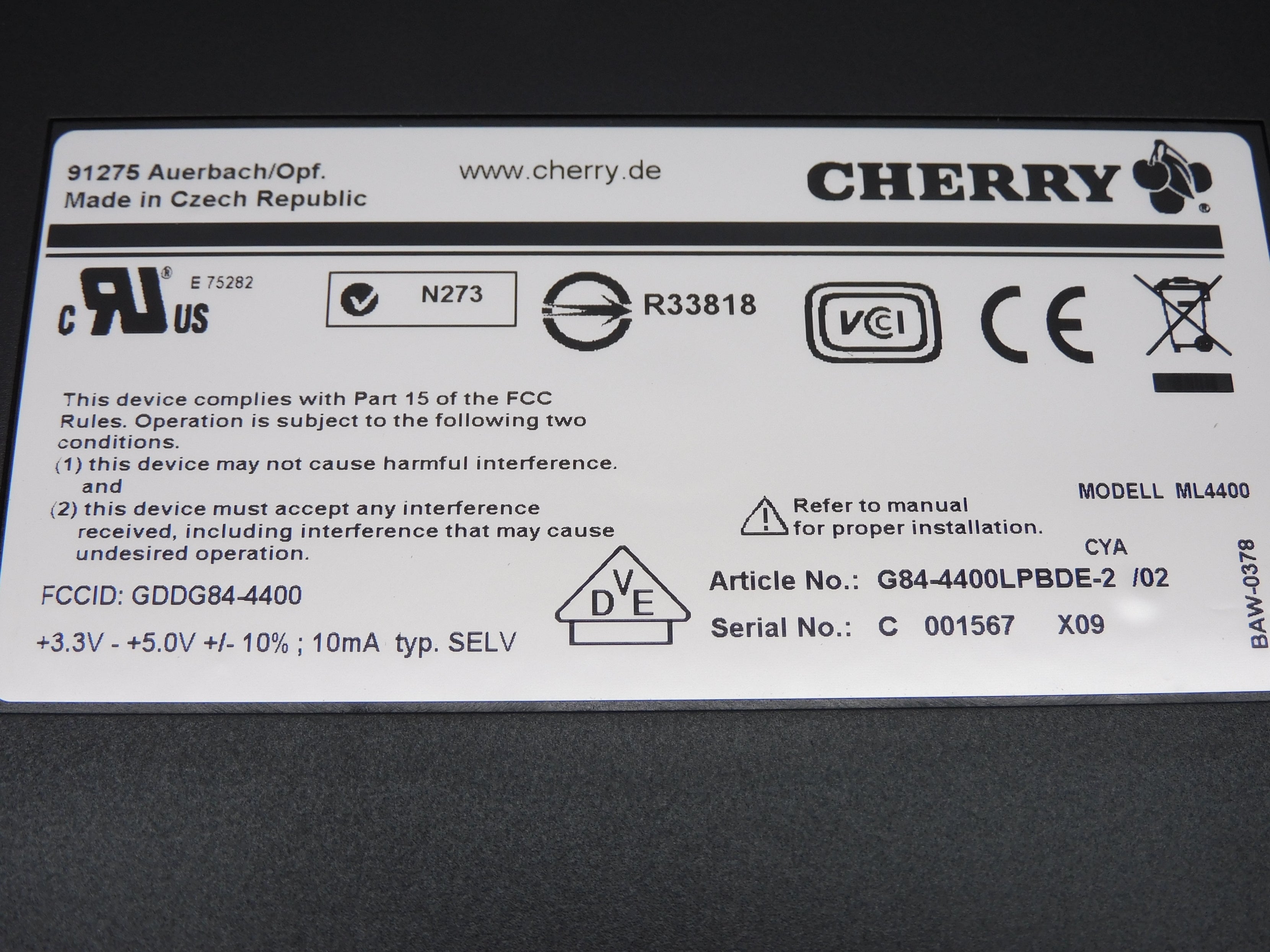 CHERRY G84-4400LPBDE-2 NSMP