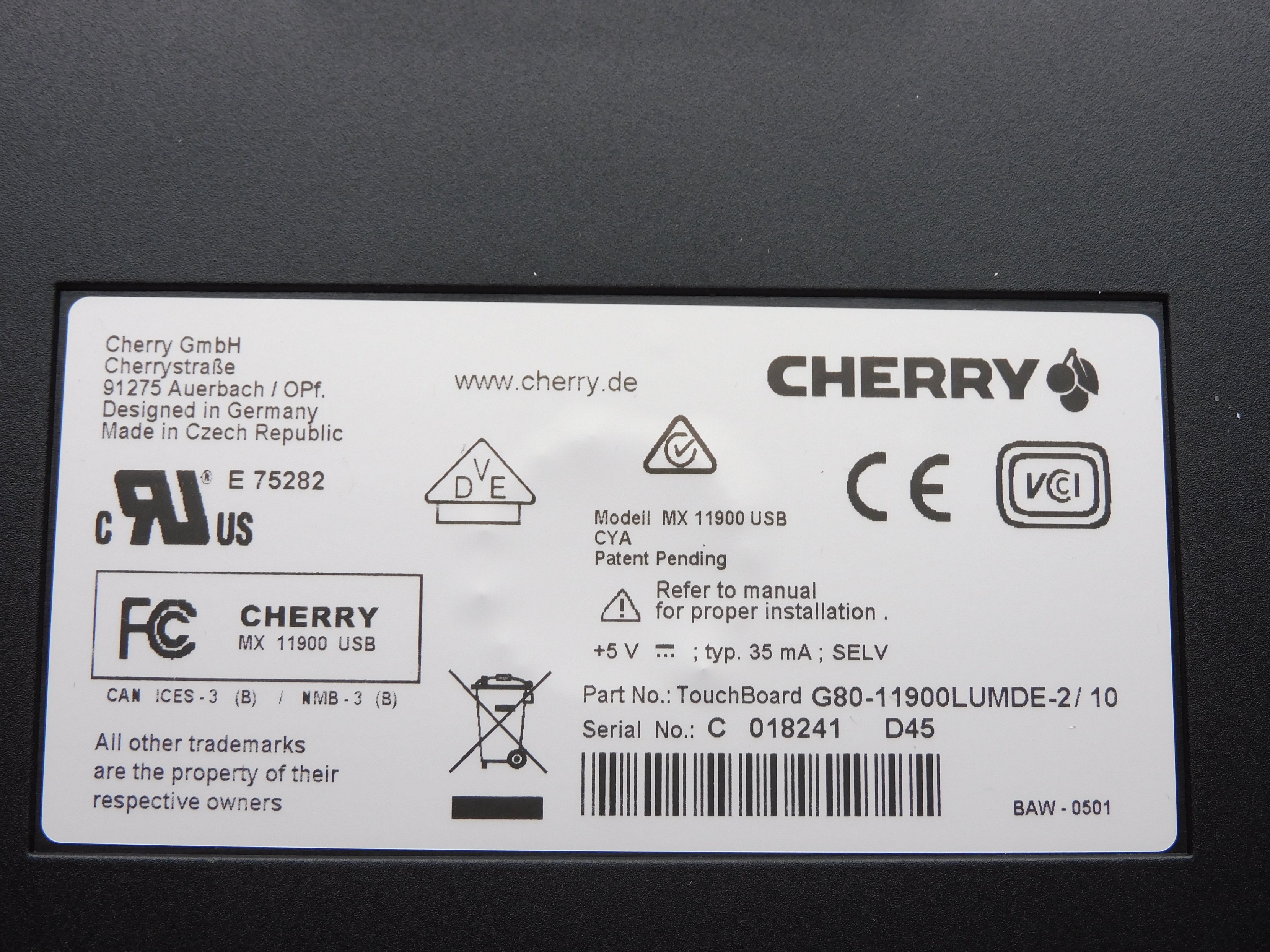 CHERRY G80-11900LUMDE-2 NSMP