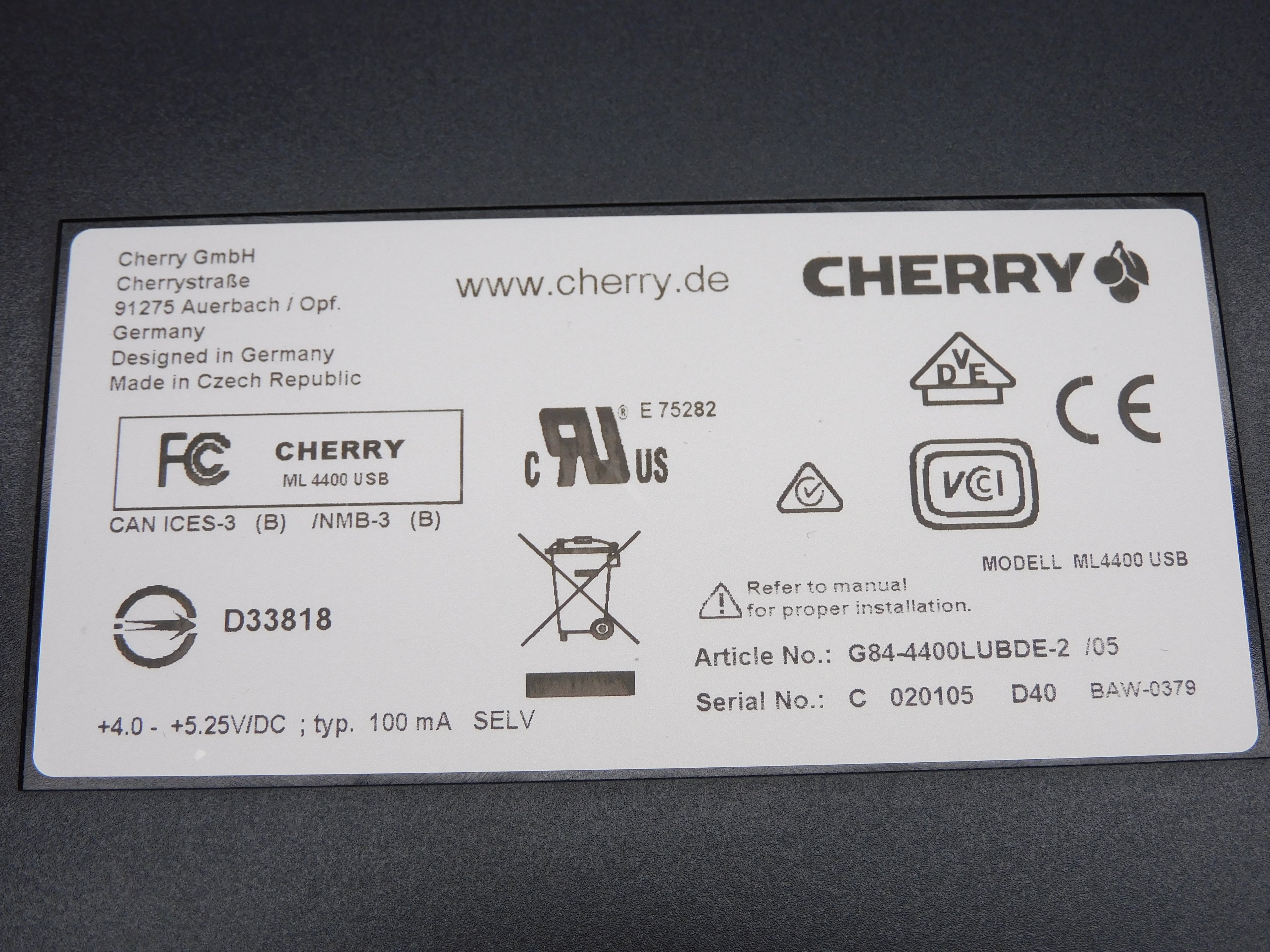 CHERRY G84-4400LUBDE-2 NSMP