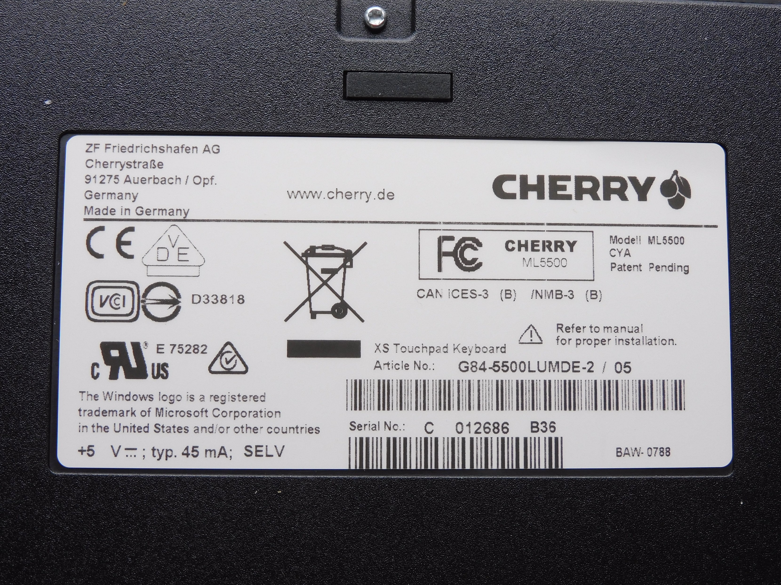 CHERRY G84-5500LUMDE-2 NSMP