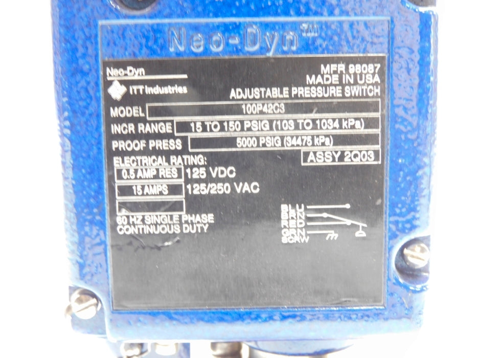 ITT 100P42C3 125/250VAC 15A 15-150PSI NSNP