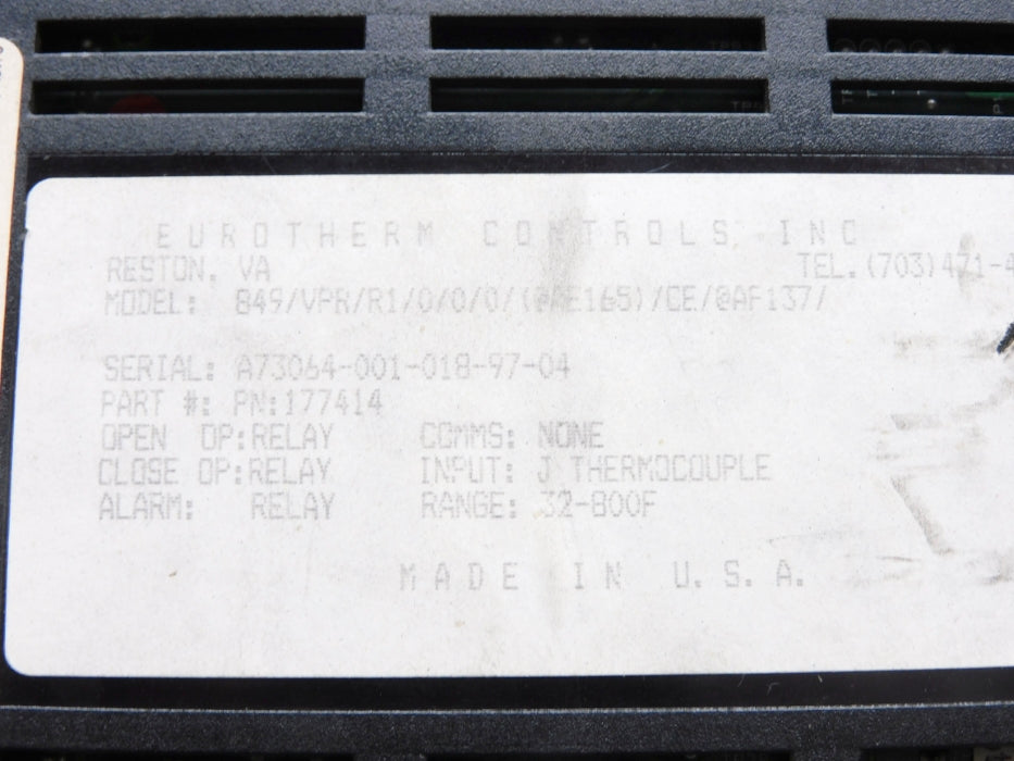 EUROTHERM 849/VPR/R1/0/0/0 177414 32-800'F (AS PICTURED) UNMP