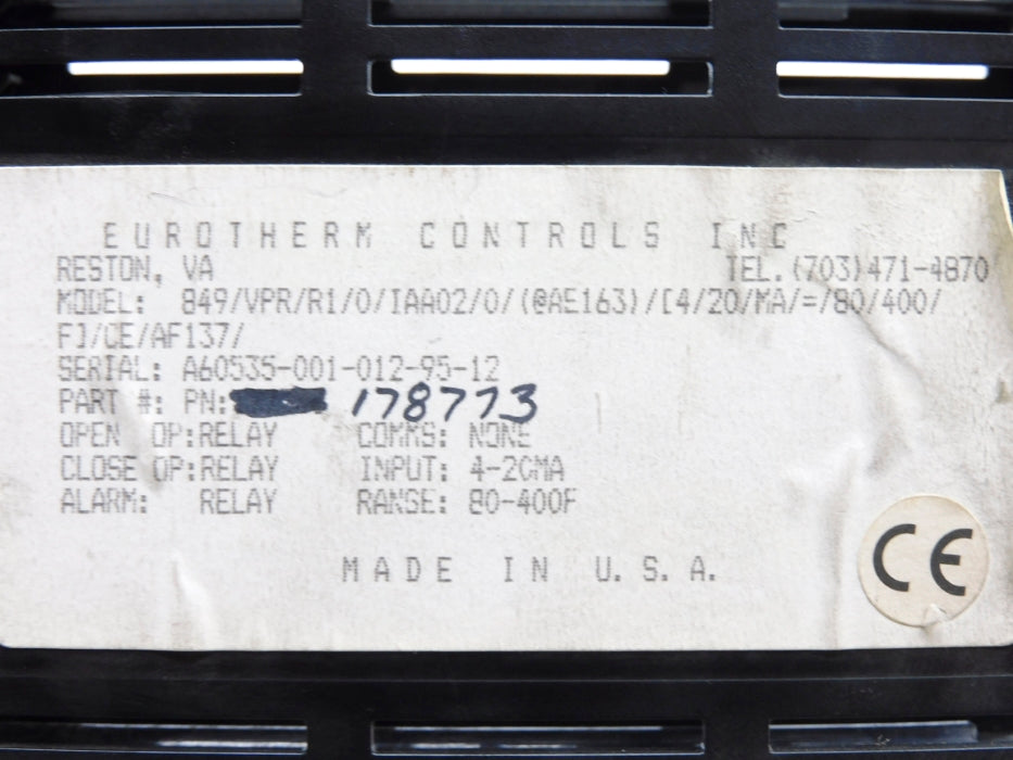 EUROTHERM 849/VPR/0/0/0/AXXX4/[4/20/MA=80/400/F 80-400'F (AS PICTURED) UNMP