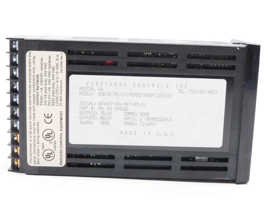 EUROTHERM CONTROLS 808/R1/R1/0/0/0/QS/(AJGF110)/CE/ 32-600'F NSMP