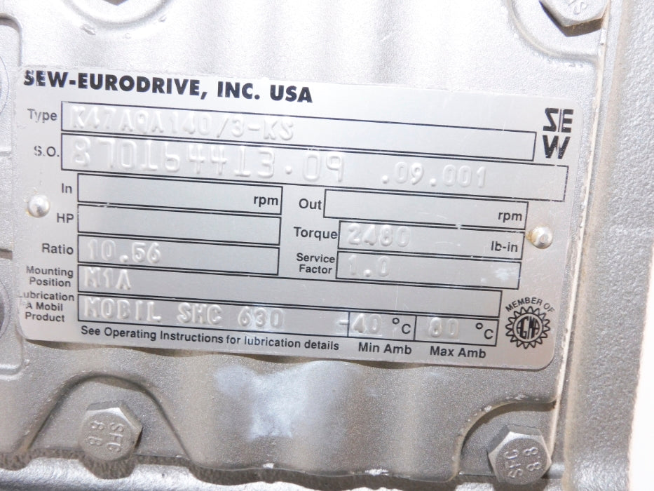 SEW-EURODRIVE K47AQA140/3-KS NSNP