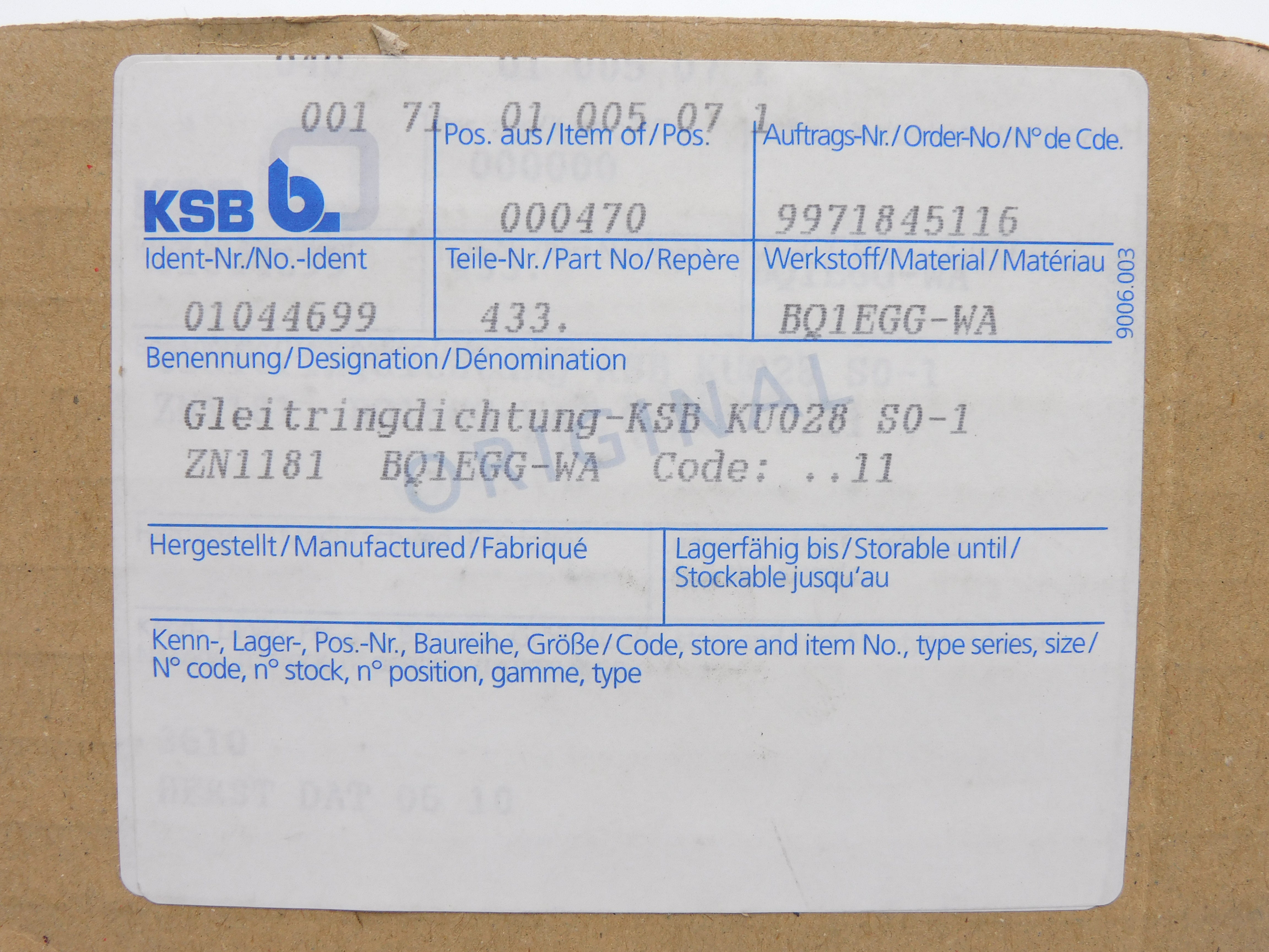 KSB B. 01044699 01044699 NSMP