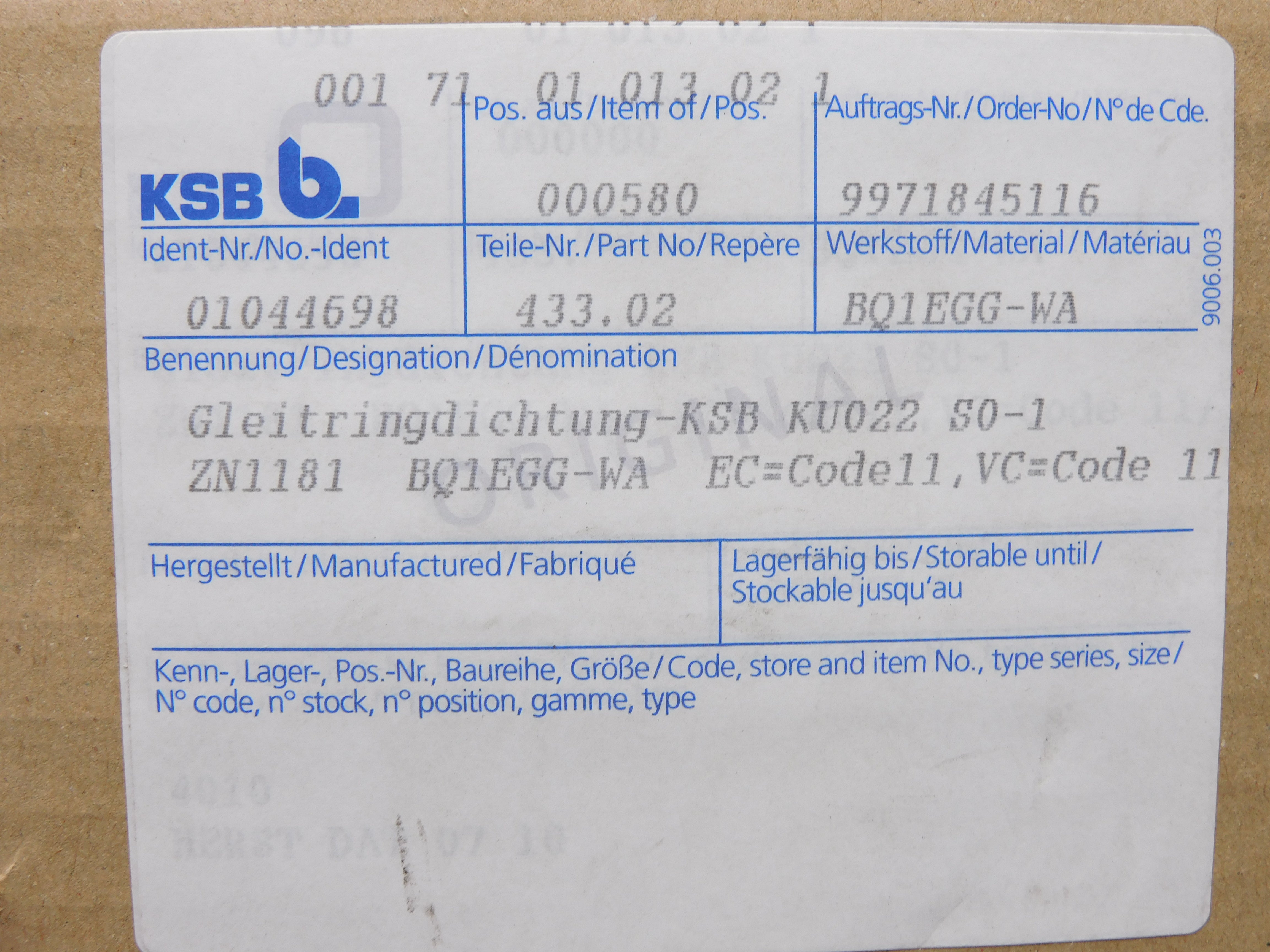KSB B. 01044698 NSMP