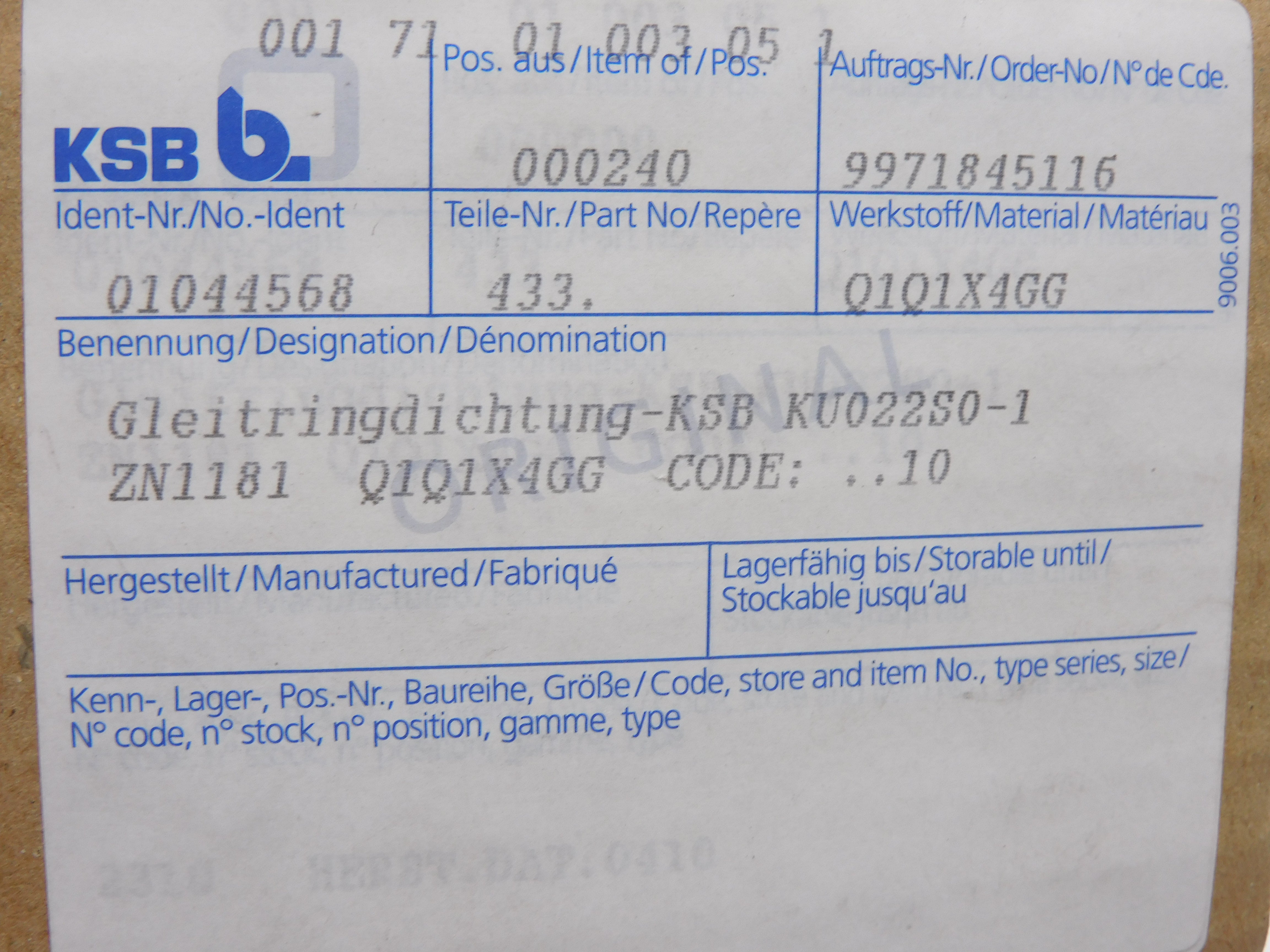 KSB B. 01044568 NSMP