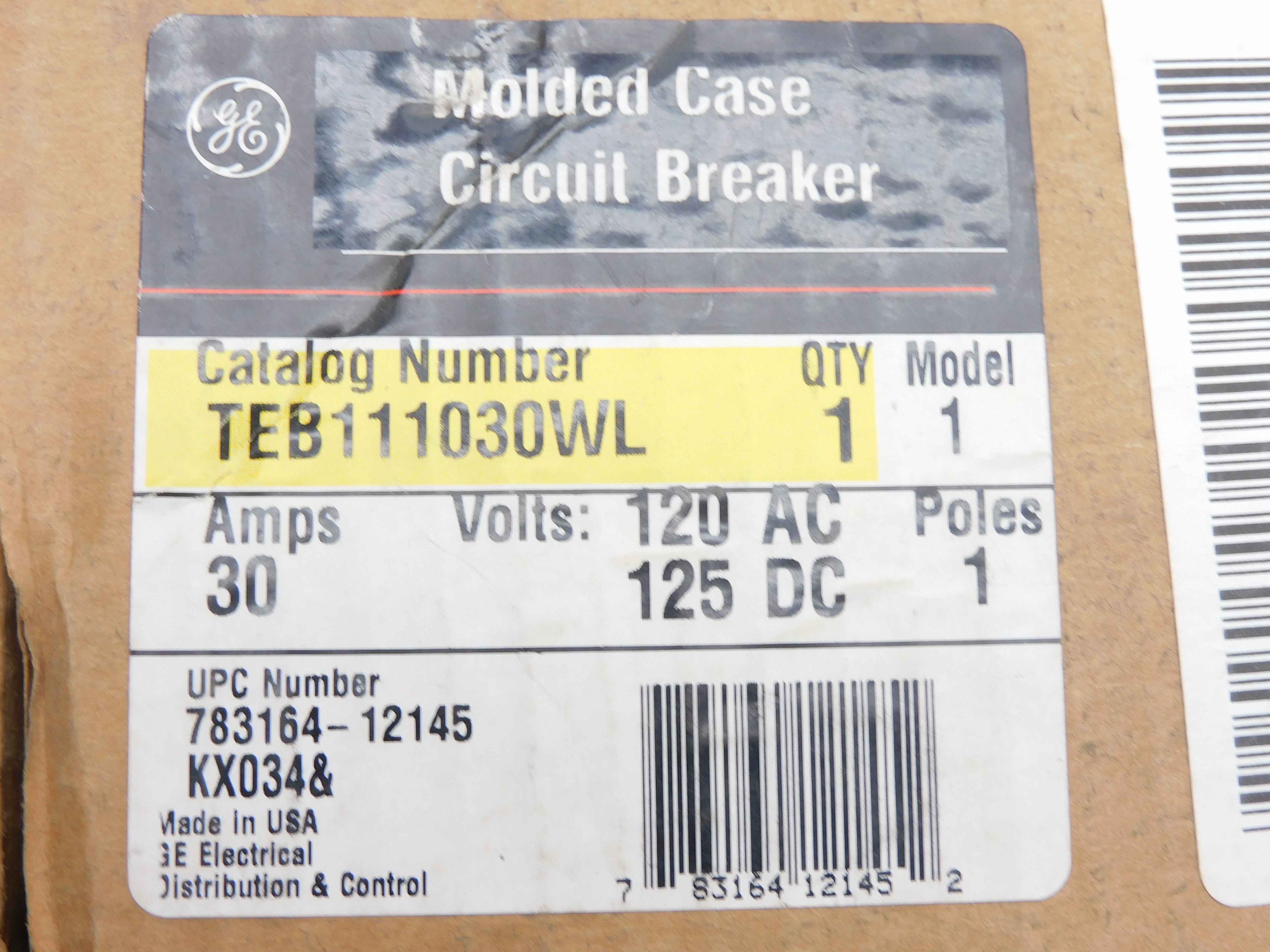 GENERAL ELECTRIC TEB111030WL 30A 120VAC 125VDC NSMP