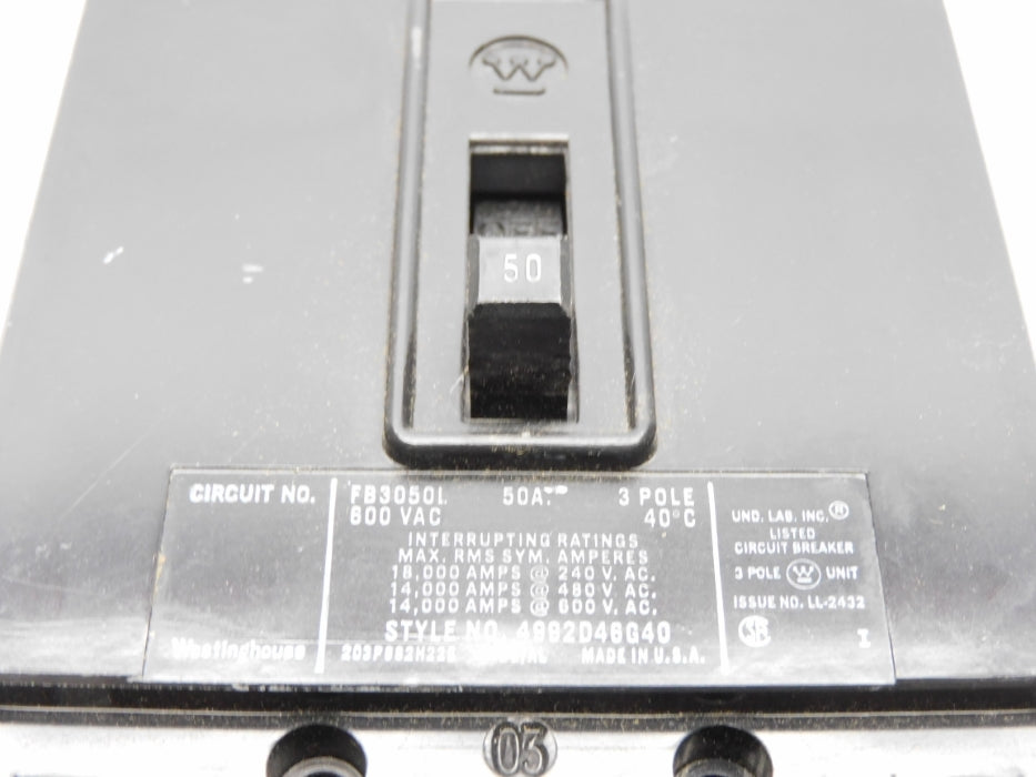 WESTINGHOUSE FB3050L 50A 600VAC UNMP
