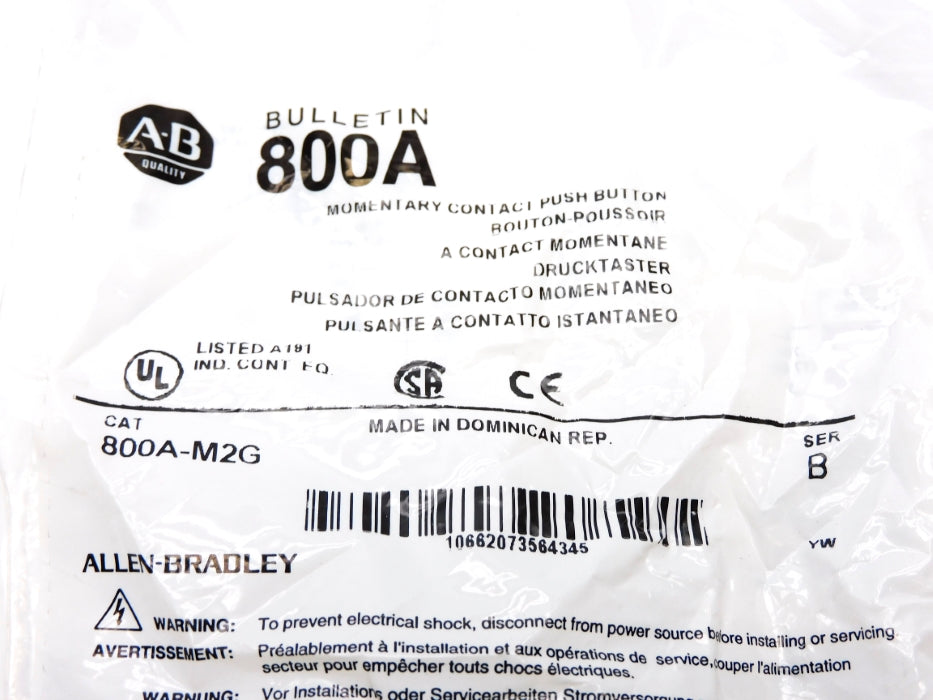 ALLEN BRADLEY 800A-M2G SER. B (WH) NSMP