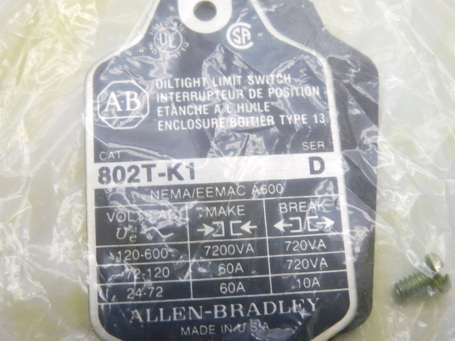 ALLEN BRADLEY 802T-K1 SER. D 120-600VAC 60A (GY/BL) NSMP