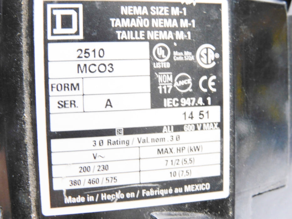 SQUARE D 2510MCO3 SER. A (AS PICTURED) UNMP