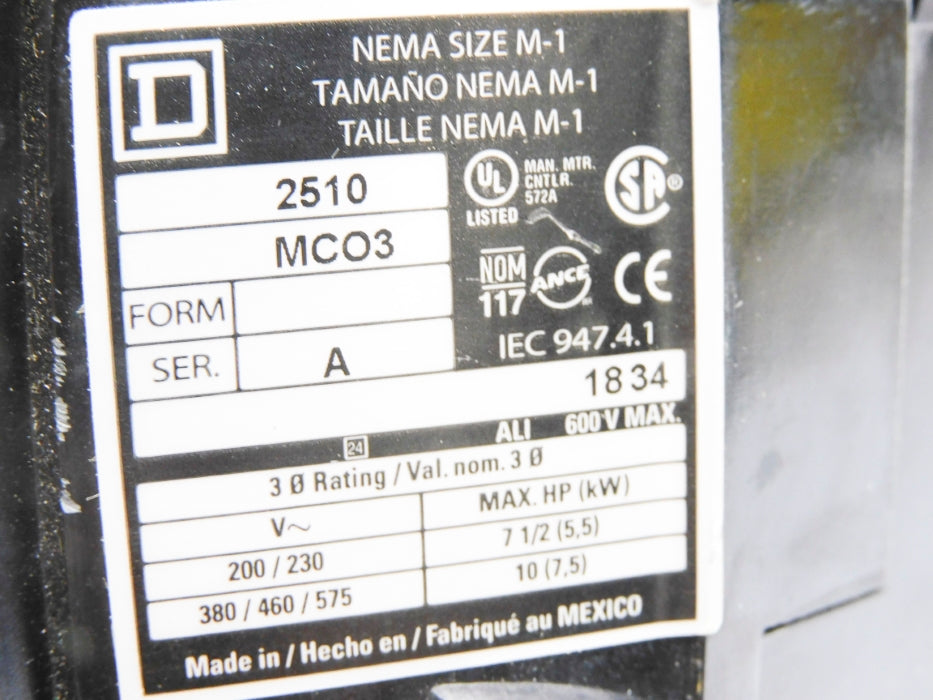 SQUARE D 2510MCO3 SER. A UNMP