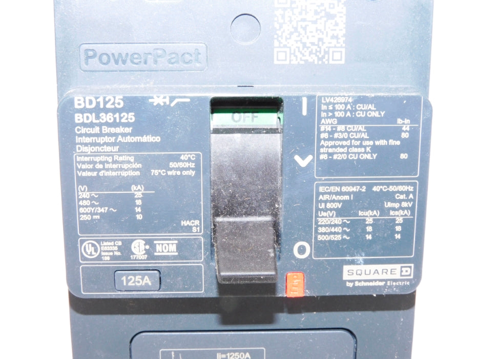 SQUARE D BDL36125 125A 480V NSMP