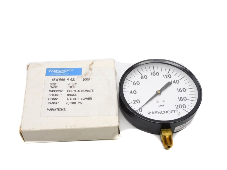 ASHCROFT 45W1000H02L200# 0-200PSI 4-1/2" NSMP