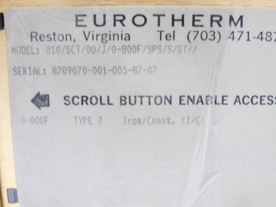 EUROTHERM 810/SCT/00/J/0-800F/SPS/S/ST// 0-800'F REMAN