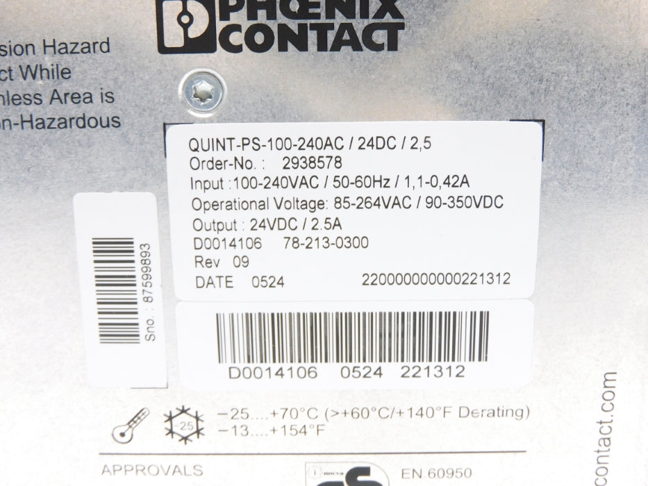 PHOENIX CONTACT QUINT-PS-100-240AC/24DC/2,5 2938578 UNMP