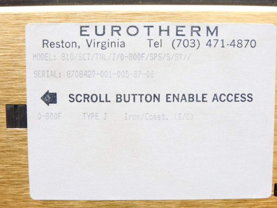 EUROTHERM 810/SCT/TNL/J/0-800F/SPS/S/ST// 0-800'F UNMP
