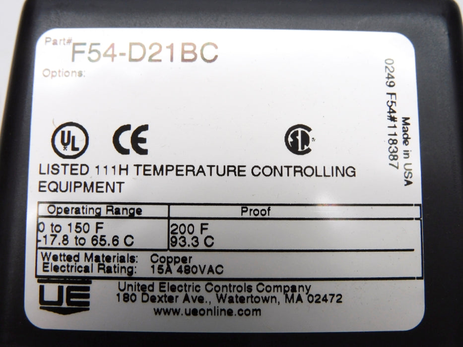 UNITED ELECTRIC F54-D21BC 0-150'F -17.8-65.6'C NSMP