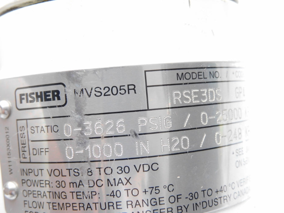 FISHER MVS205R RSE3DS 0-3626PSIG UNMP