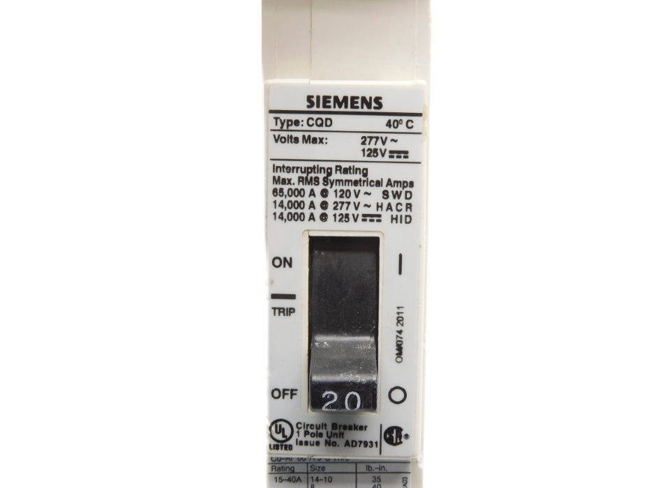 SIEMENS CQD120 20A 277/125V UNMP