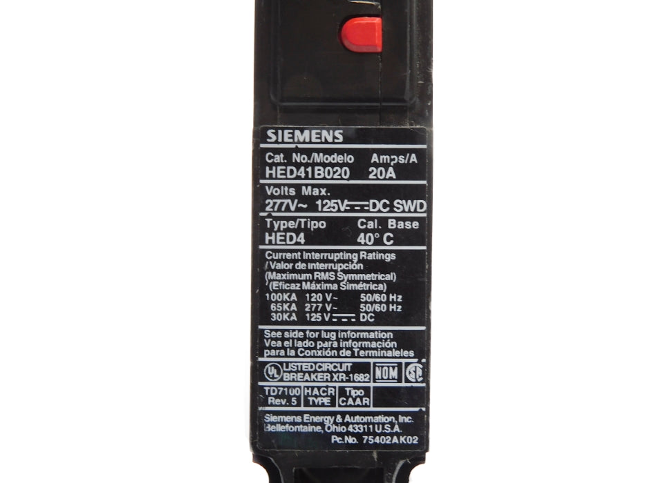 SIEMENS HED41B020 20A 277/125V (AS PICTURED) UNMP