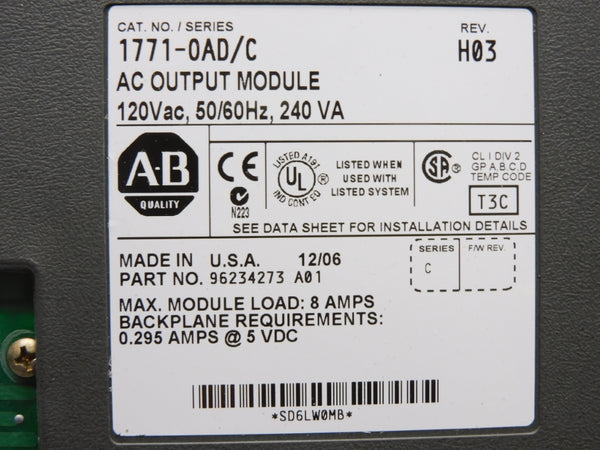 ALLEN BRADLEY 1771-OAD SER. C 120VAC 8A REV. H03 UNMP