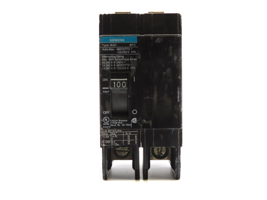 SIEMENS BQD2100 100A 480/277V 125/250V UNMP