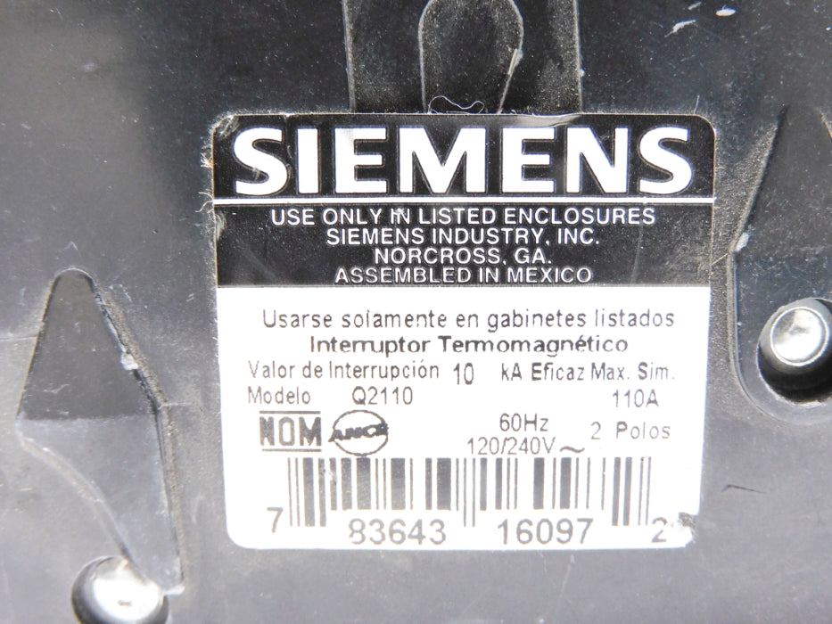 SIEMENS Q2110 110A 120/240V UNMP