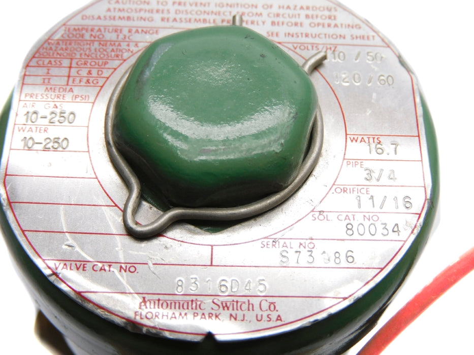 ASCO 8316D45 110/120V 10-250PSI 3/4" UNMP