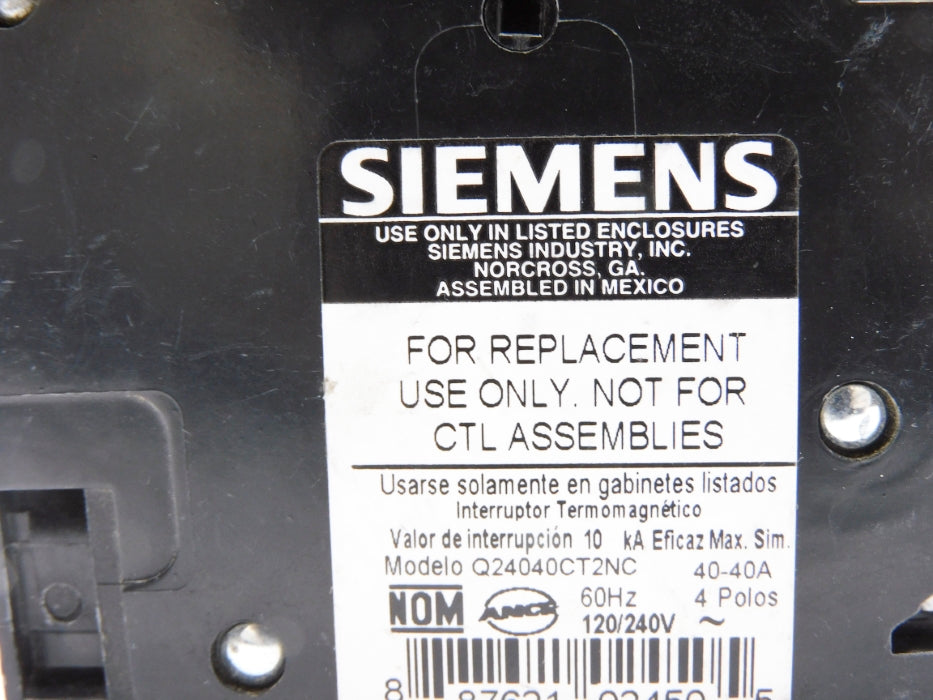 SIEMENS Q24040CT2NC 40-40A 120/240V (AS PICTURED) NSNP