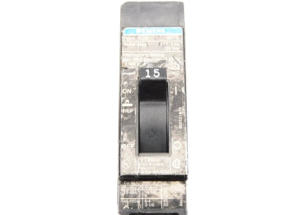SIEMENS BQD215 15A 277VAC 125VDC (AS PICTURED) UNMP
